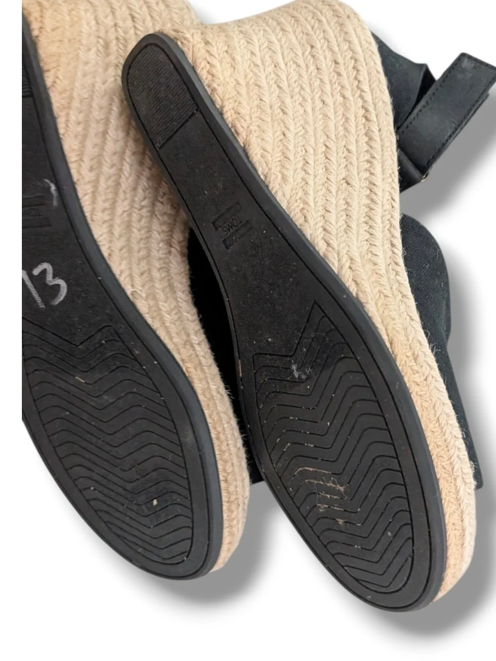 Toms Marisol Black Espadrille Wedge Sandals with Ankle Strap, Size 6